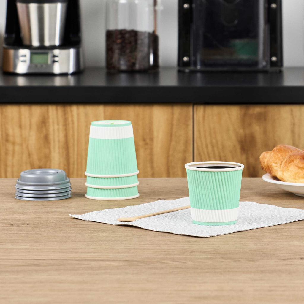 Restpresso 4 oz Light Green Paper Coffee Cup - Ripple Wall - 2 1/2" x 2 1/2" x 2 1/4" - 25 count box
