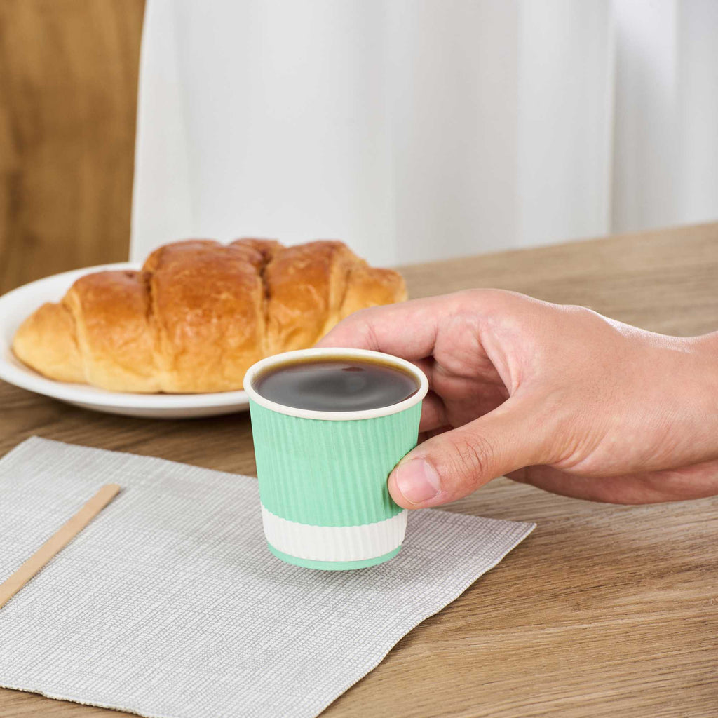 Restpresso 4 oz Light Green Paper Coffee Cup - Ripple Wall - 2 1/2" x 2 1/2" x 2 1/4" - 25 count box