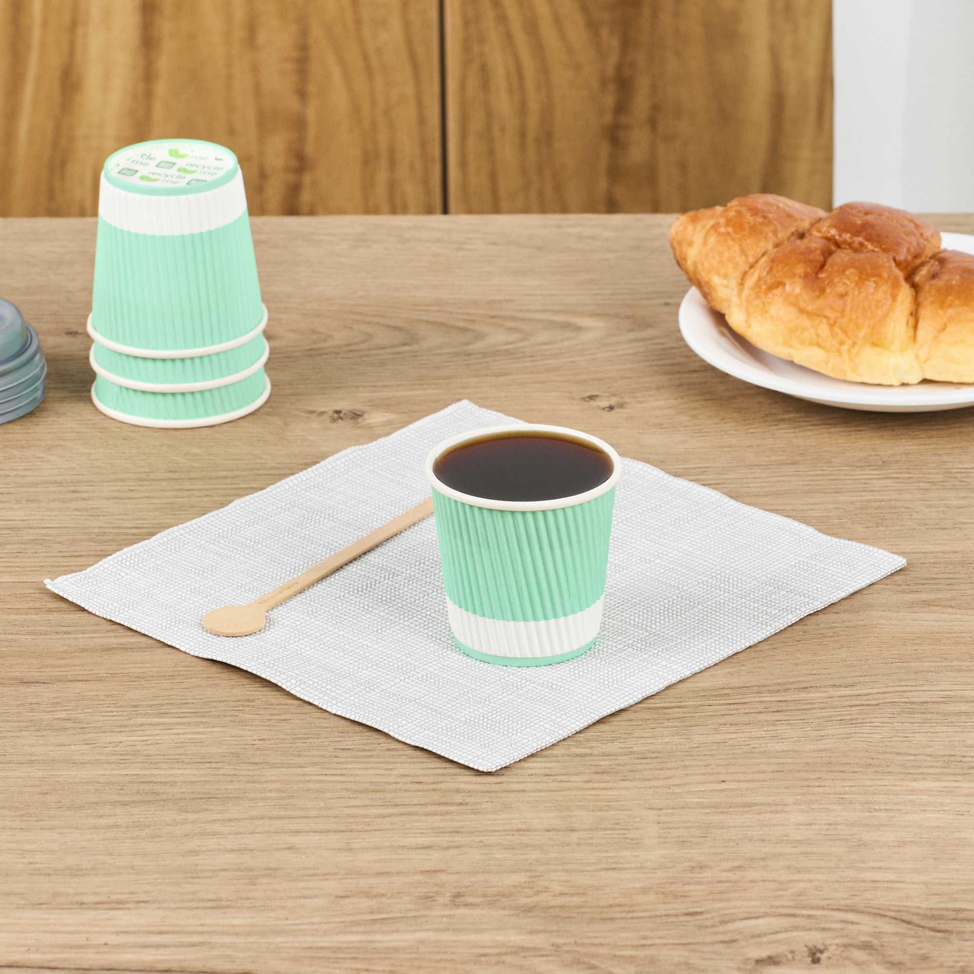 Restpresso 4 oz Light Green Paper Coffee Cup - Ripple Wall - 2 1/2" x 2 1/2" x 2 1/4" - 25 count box