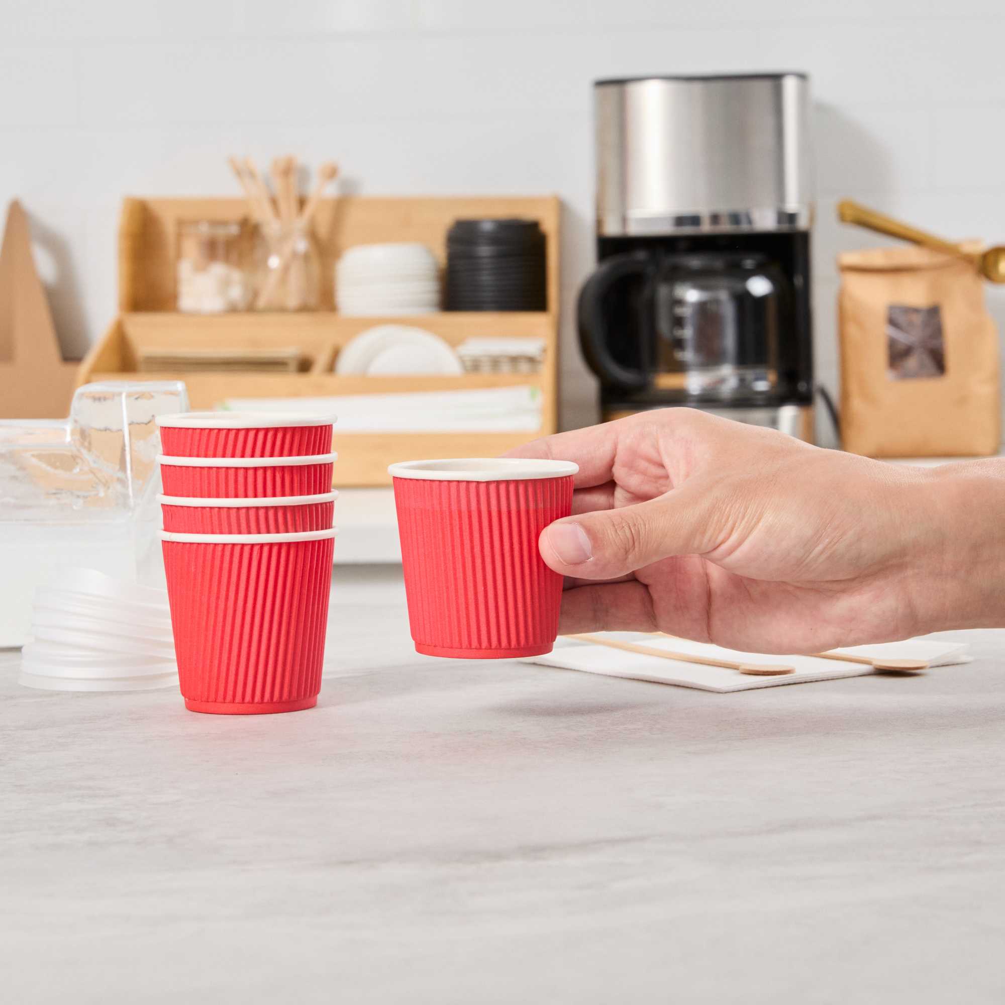 Restpresso 4 oz Red Paper Coffee Cup - Ripple Wall - 2 1/2" x 2 1/2" x 2 1/4" - 25 count box