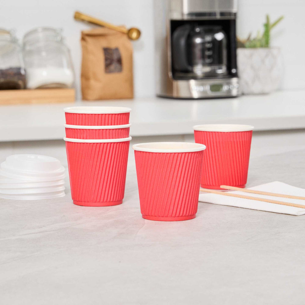 Restpresso 4 oz Red Paper Coffee Cup - Ripple Wall - 2 1/2" x 2 1/2" x 2 1/4" - 25 count box