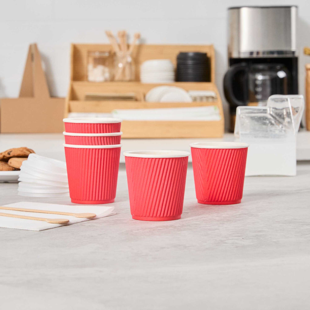 Restpresso 4 oz Red Paper Coffee Cup - Ripple Wall - 2 1/2" x 2 1/2" x 2 1/4" - 500 count box