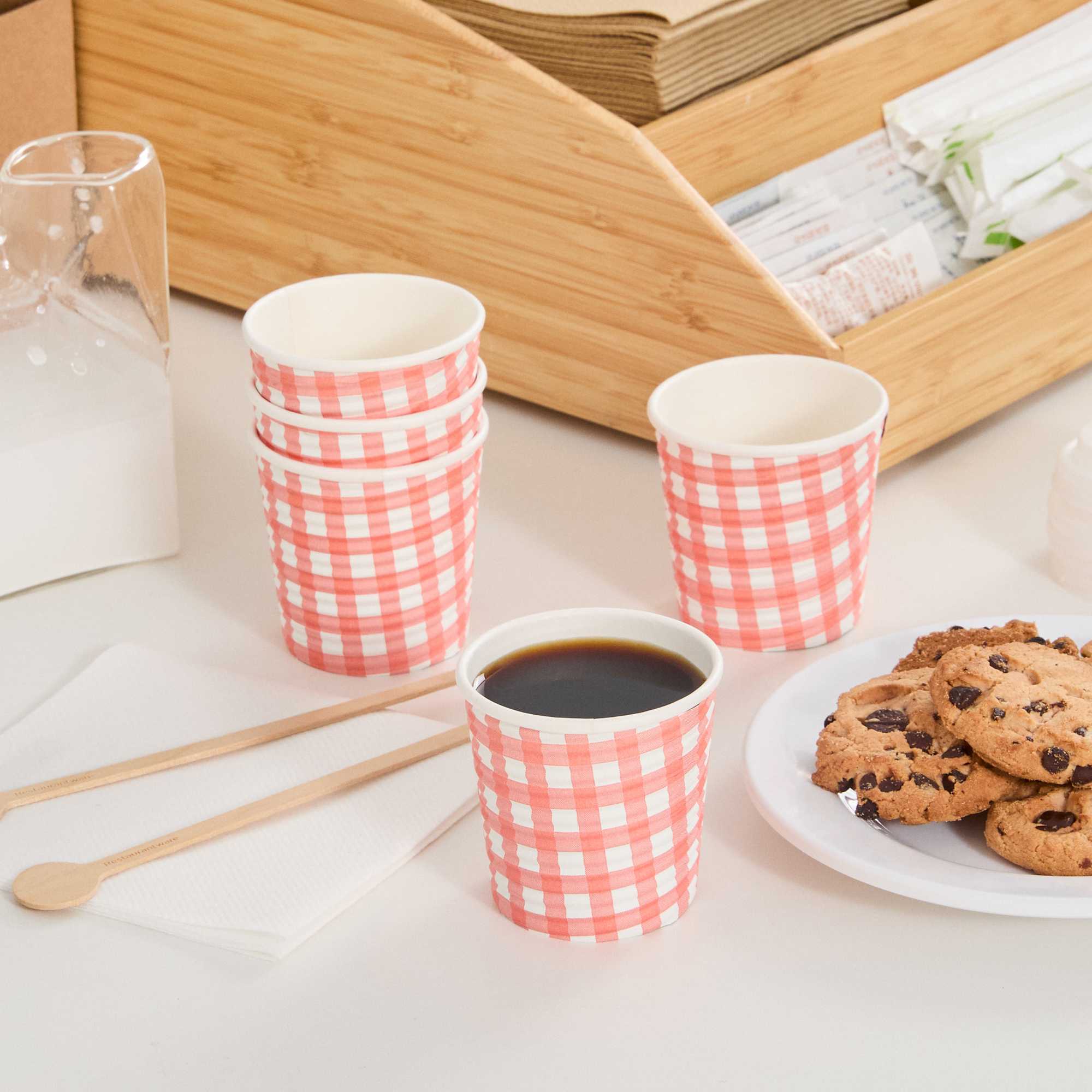 Restpresso 4 oz Picnic Print Paper Coffee Cup - Spiral Wall - 2 1/2" x 2 1/2" x 2 1/4" - 25 count box