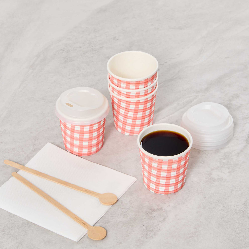 Restpresso 4 oz Picnic Print Paper Coffee Cup - Spiral Wall - 2 1/2" x 2 1/2" x 2 1/4" - 500 count box