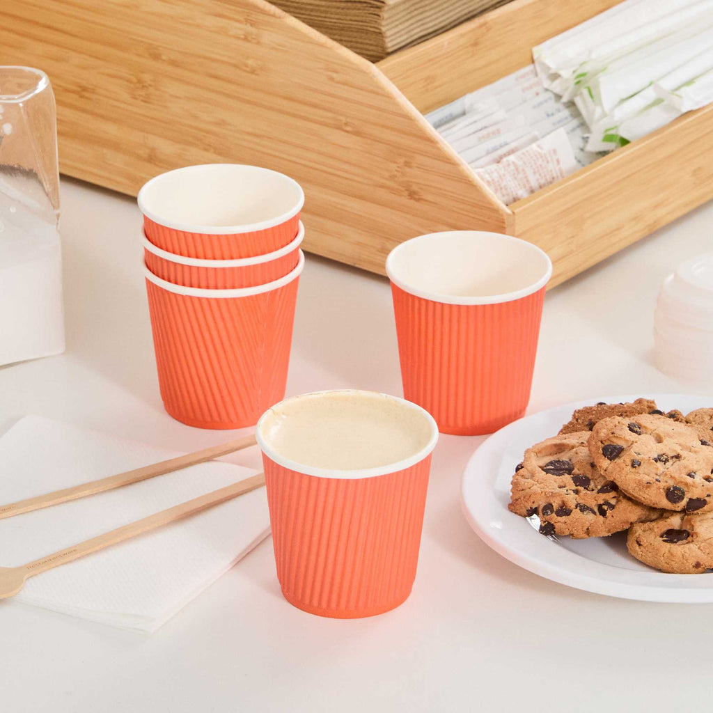 Restpresso 4 oz Tangerine Orange Paper Coffee Cup - Ripple Wall - 2 1/2" x 2 1/2" x 2 1/4" - 25 count box