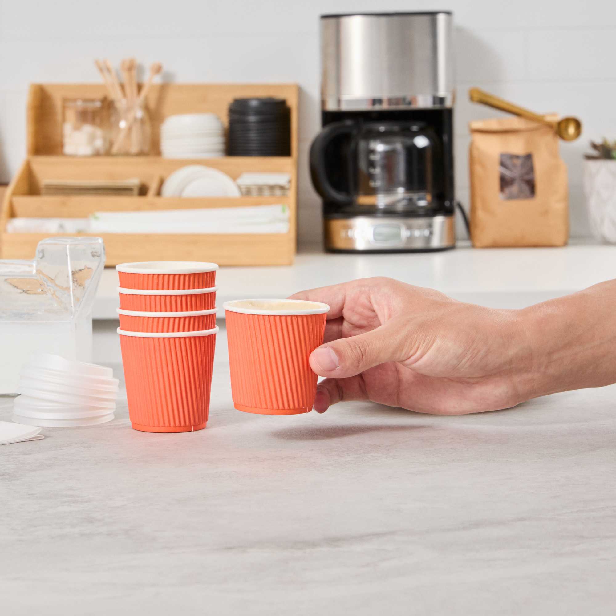 Restpresso 4 oz Tangerine Orange Paper Coffee Cup - Ripple Wall - 2 1/2" x 2 1/2" x 2 1/4" - 25 count box