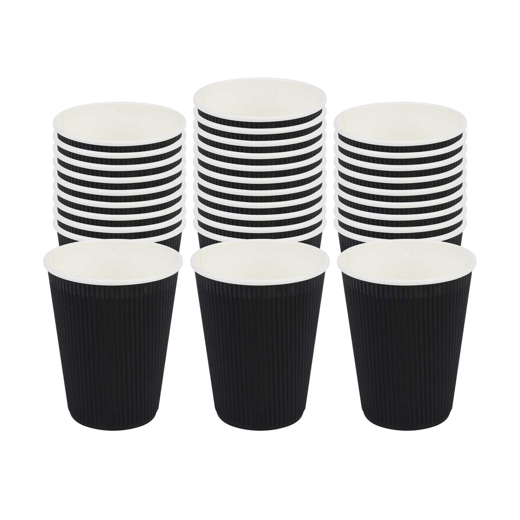 Restpresso 12 oz Black Paper Coffee Cup - Ripple Wall - 3 1/2" x 3 1/2" x 4 1/4" - 25 count box