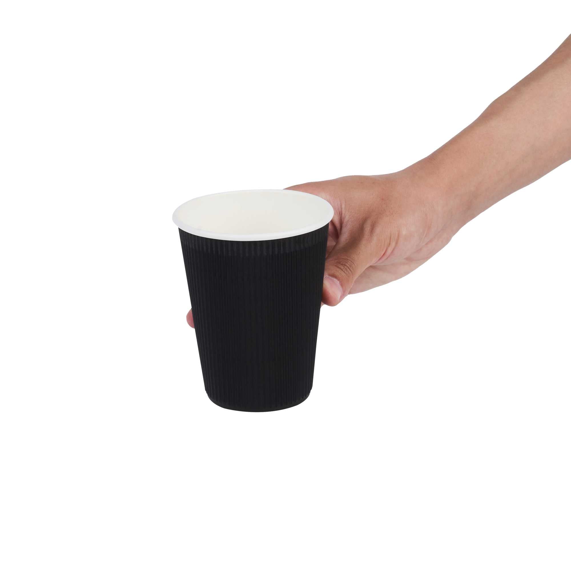 Restpresso 12 oz Black Paper Coffee Cup - Ripple Wall - 3 1/2" x 3 1/2" x 4 1/4" - 25 count box