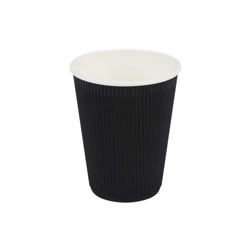Restpresso 12 oz Black Paper Coffee Cup - Ripple Wall - 3 1/2" x 3 1/2" x 4 1/4" - 25 count box