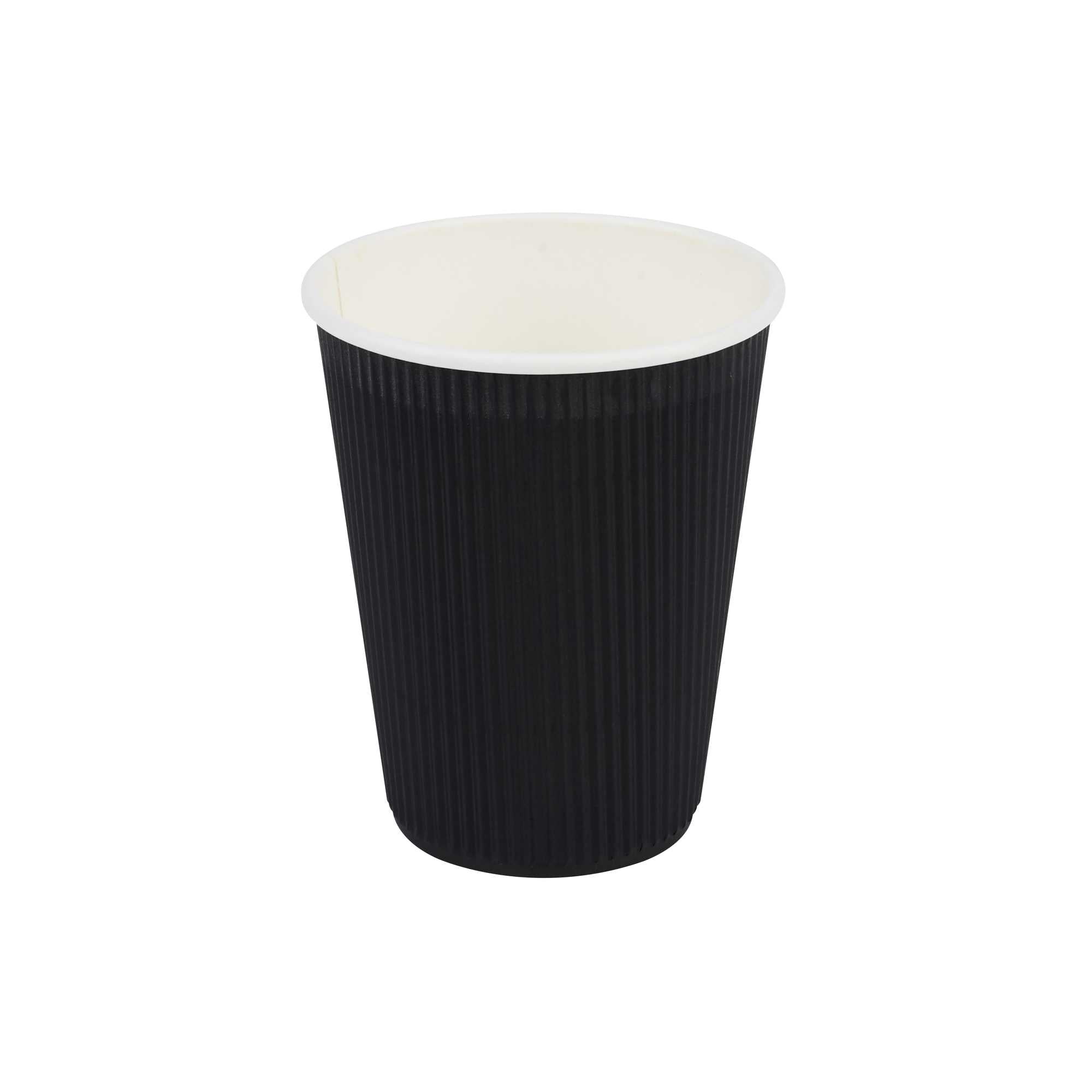 Restpresso 12 oz Black Paper Coffee Cup - Ripple Wall - 3 1/2" x 3 1/2" x 4 1/4" - 25 count box