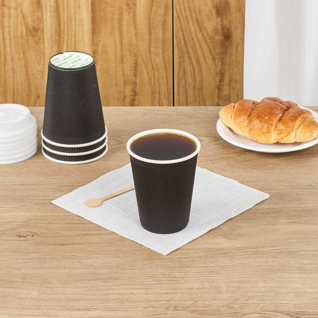 Restpresso 12 oz Black Paper Coffee Cup - Ripple Wall - 3 1/2" x 3 1/2" x 4 1/4" - 25 count box