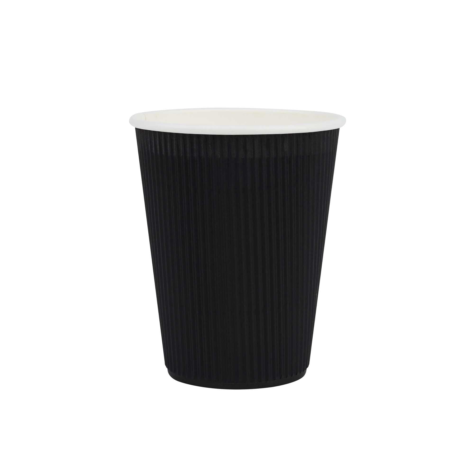 Restpresso 12 oz Black Paper Coffee Cup - Ripple Wall - 3 1/2" x 3 1/2" x 4 1/4" - 500 count box