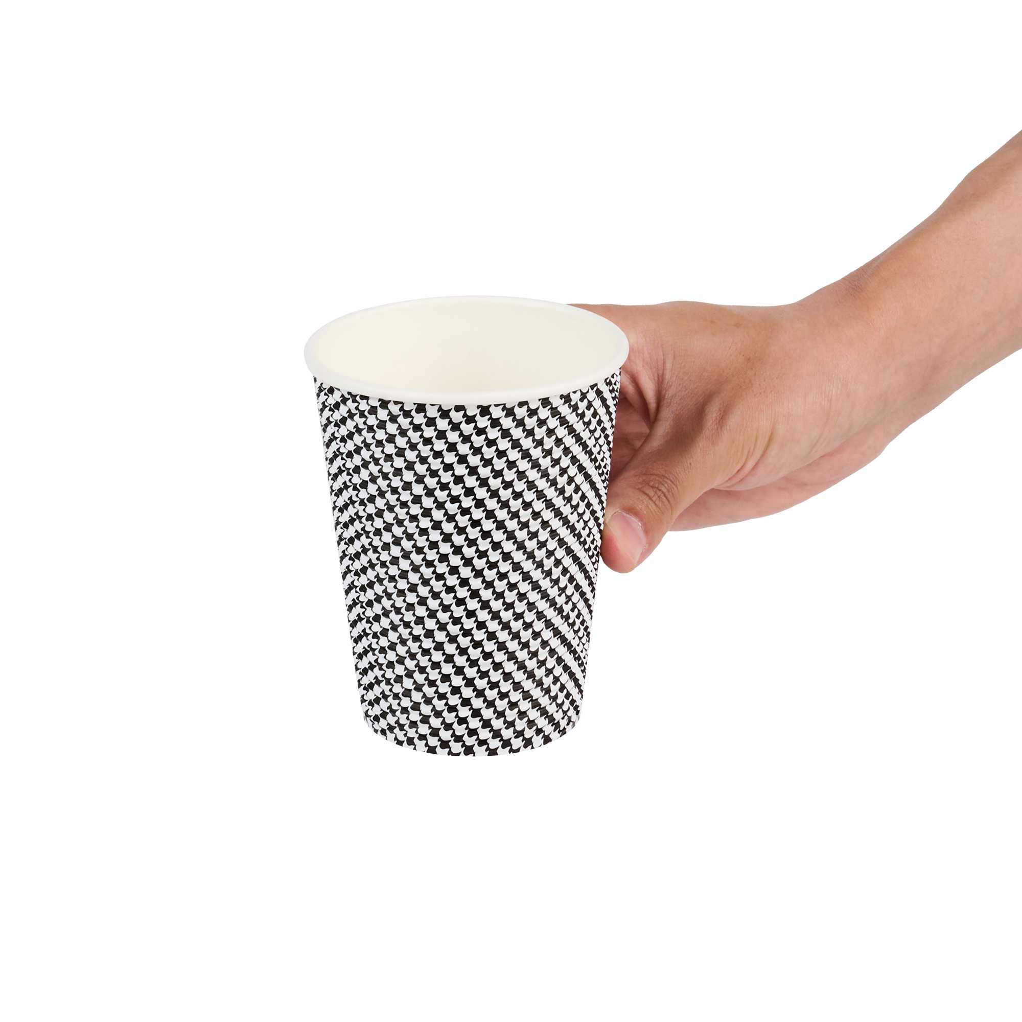 Restpresso 12 oz Houndstooth Paper Coffee Cup - Spiral Wall - 3 1/2" x 3 1/2" x 4 1/4" - 25 count box