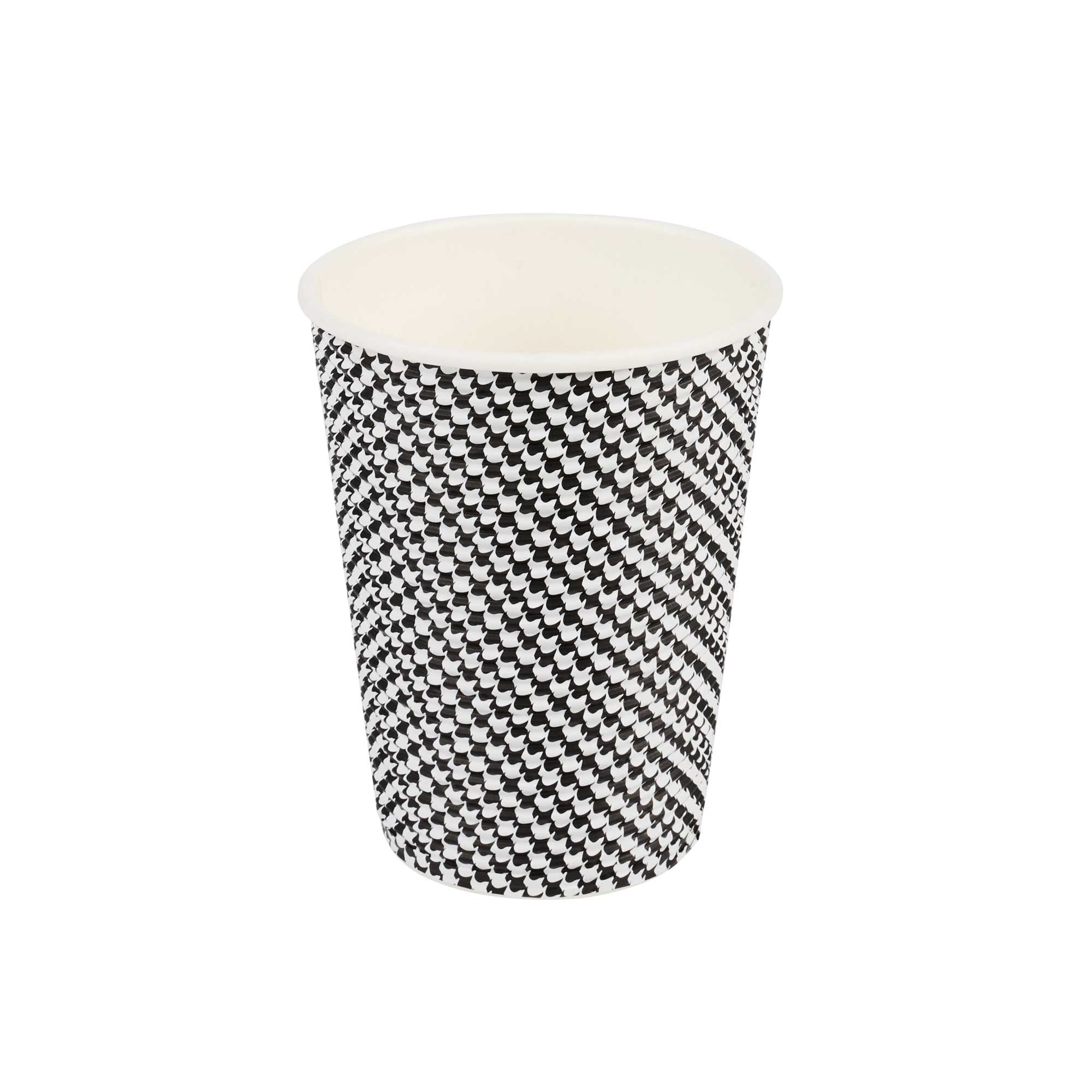 Restpresso 12 oz Houndstooth Paper Coffee Cup - Spiral Wall - 3 1/2" x 3 1/2" x 4 1/4" - 25 count box