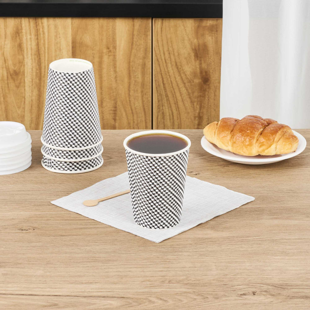 Restpresso 12 oz Houndstooth Paper Coffee Cup - Spiral Wall - 3 1/2" x 3 1/2" x 4 1/4" - 500 count box