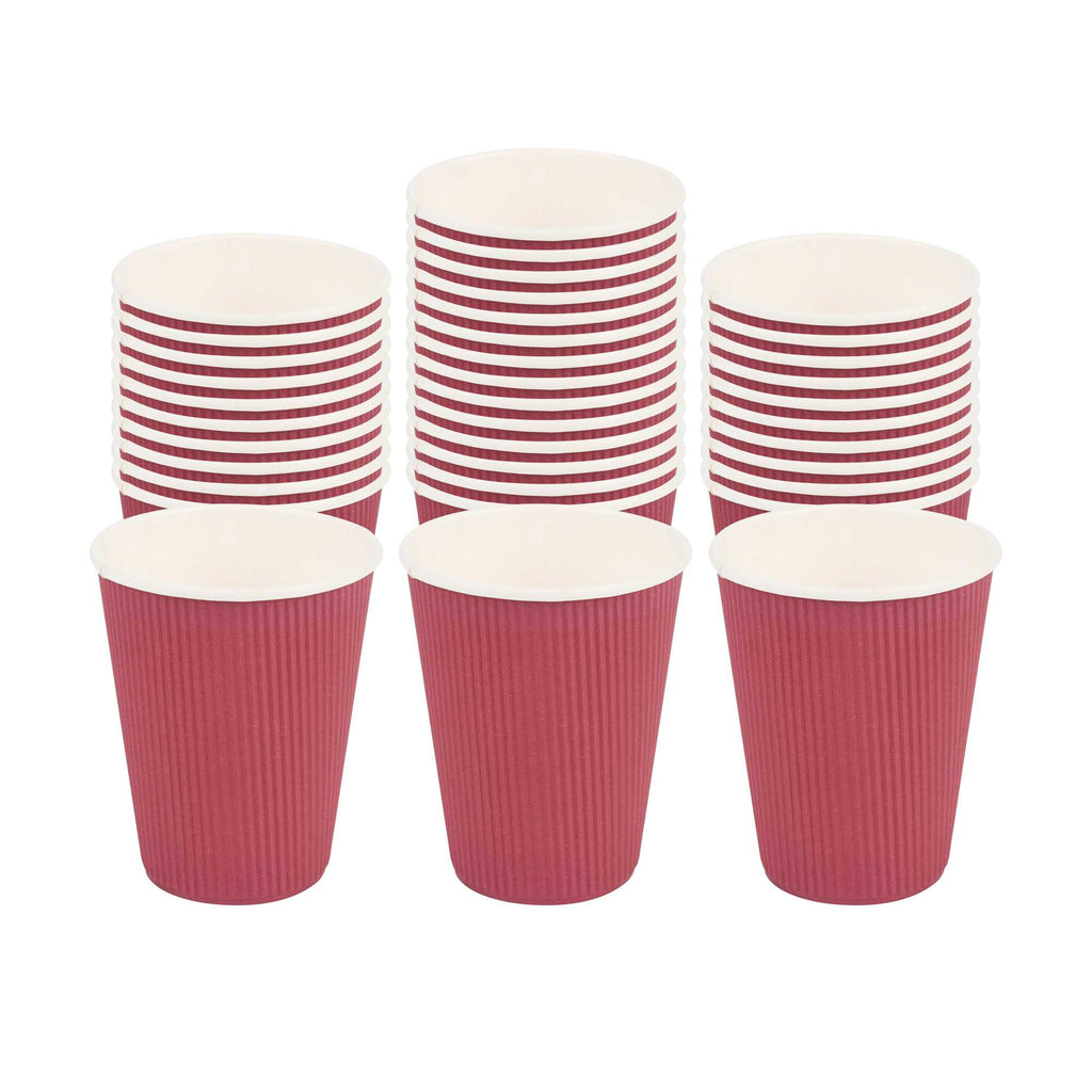 Restpresso 12 oz Crimson Paper Coffee Cup - Ripple Wall - 3 1/2" x 3 1/2" x 4 1/4" - 25 count box
