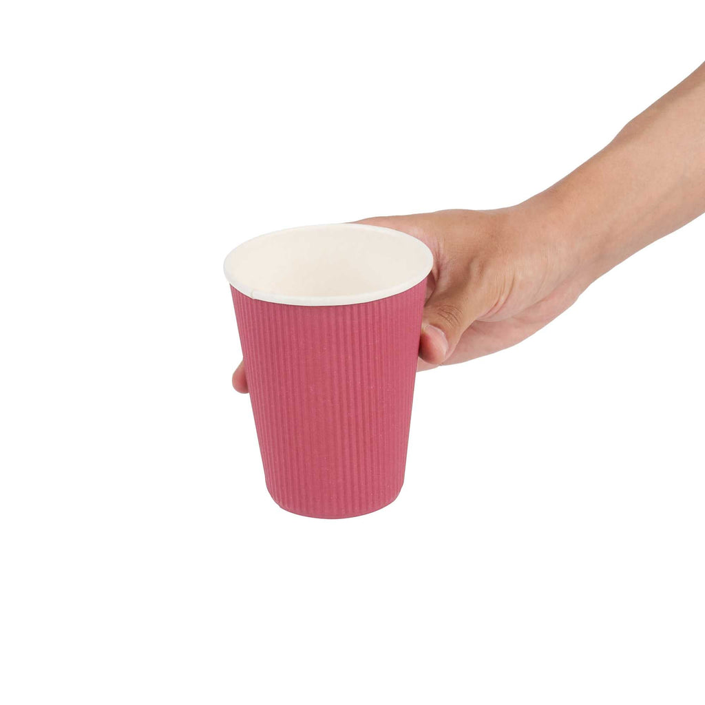 Restpresso 12 oz Crimson Paper Coffee Cup - Ripple Wall - 3 1/2" x 3 1/2" x 4 1/4" - 25 count box