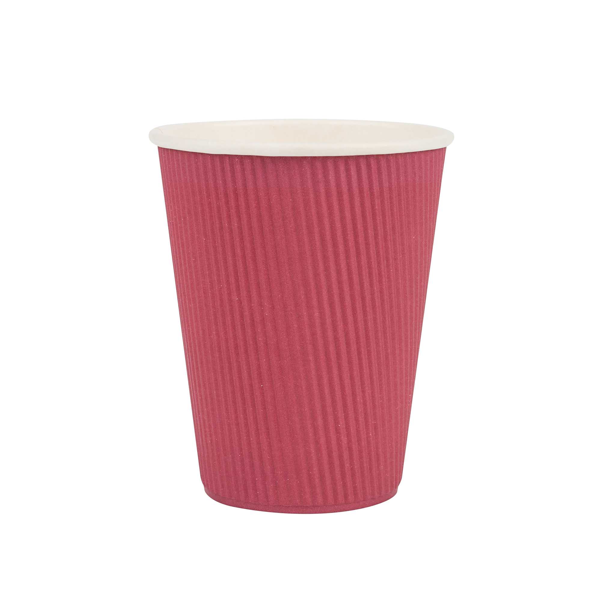 Restpresso 12 oz Crimson Paper Coffee Cup - Ripple Wall - 3 1/2" x 3 1/2" x 4 1/4" - 25 count box