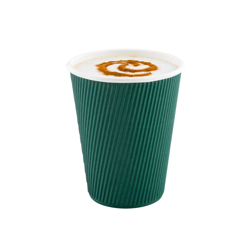 Restpresso 12 oz Forest Green Paper Coffee Cup - Ripple Wall - 3 1/2" x 3 1/2" x 4 1/4" - 25 count box