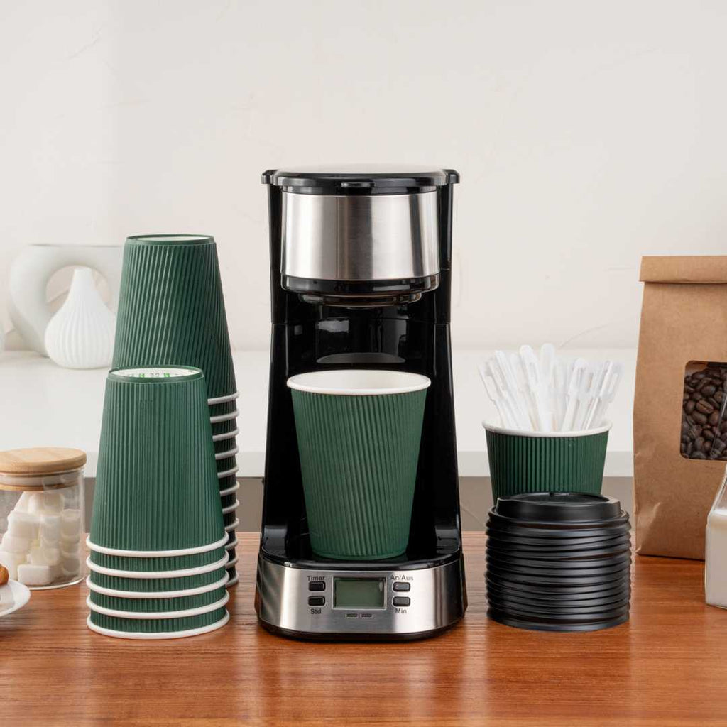Restpresso 12 oz Forest Green Paper Coffee Cup - Ripple Wall - 3 1/2" x 3 1/2" x 4 1/4" - 25 count box