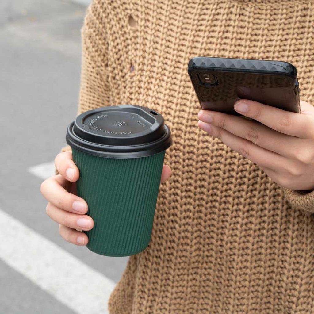 Restpresso 12 oz Forest Green Paper Coffee Cup - Ripple Wall - 3 1/2" x 3 1/2" x 4 1/4" - 25 count box