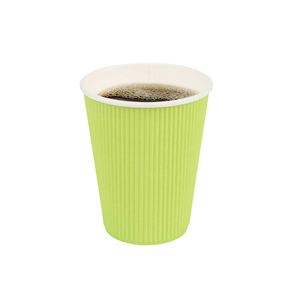 Restpresso 12 oz Eco Green Paper Coffee Cup - Ripple Wall - 3 1/2" x 3 1/2" x 4 1/4" - 25 count box