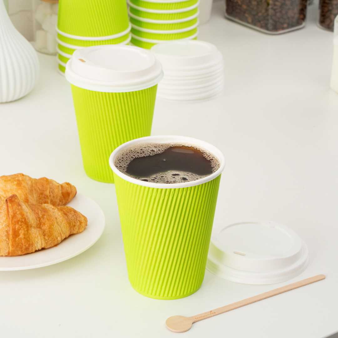 Restpresso 12 oz Eco Green Paper Coffee Cup - Ripple Wall - 3 1/2" x 3 1/2" x 4 1/4" - 25 count box