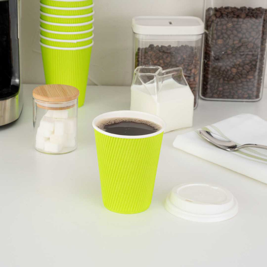 Restpresso 12 oz Eco Green Paper Coffee Cup - Ripple Wall - 3 1/2" x 3 1/2" x 4 1/4" - 25 count box