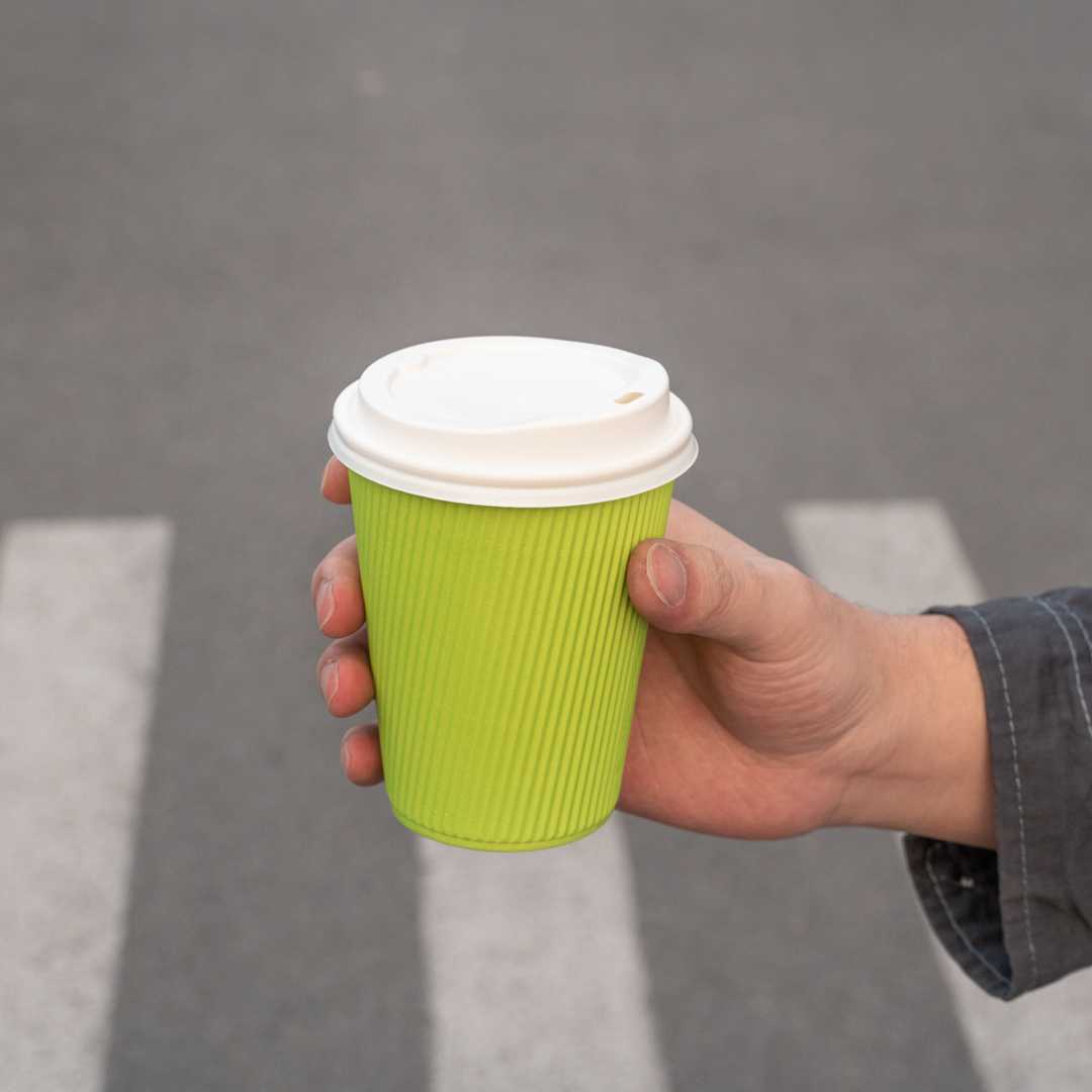 Restpresso 12 oz Eco Green Paper Coffee Cup - Ripple Wall - 3 1/2" x 3 1/2" x 4 1/4" - 500 count box