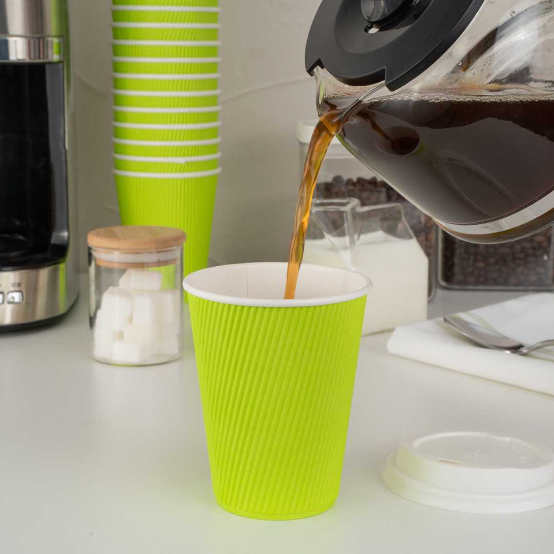 Restpresso 12 oz Eco Green Paper Coffee Cup - Ripple Wall - 3 1/2" x 3 1/2" x 4 1/4" - 500 count box