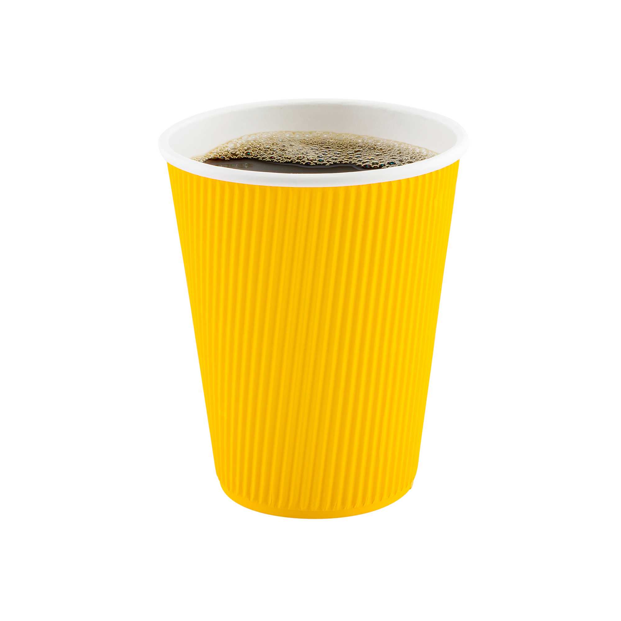 Restpresso 12 oz Yellow Paper Coffee Cup - Ripple Wall - 3 1/2" x 3 1/2" x 4 1/4" - 25 count box