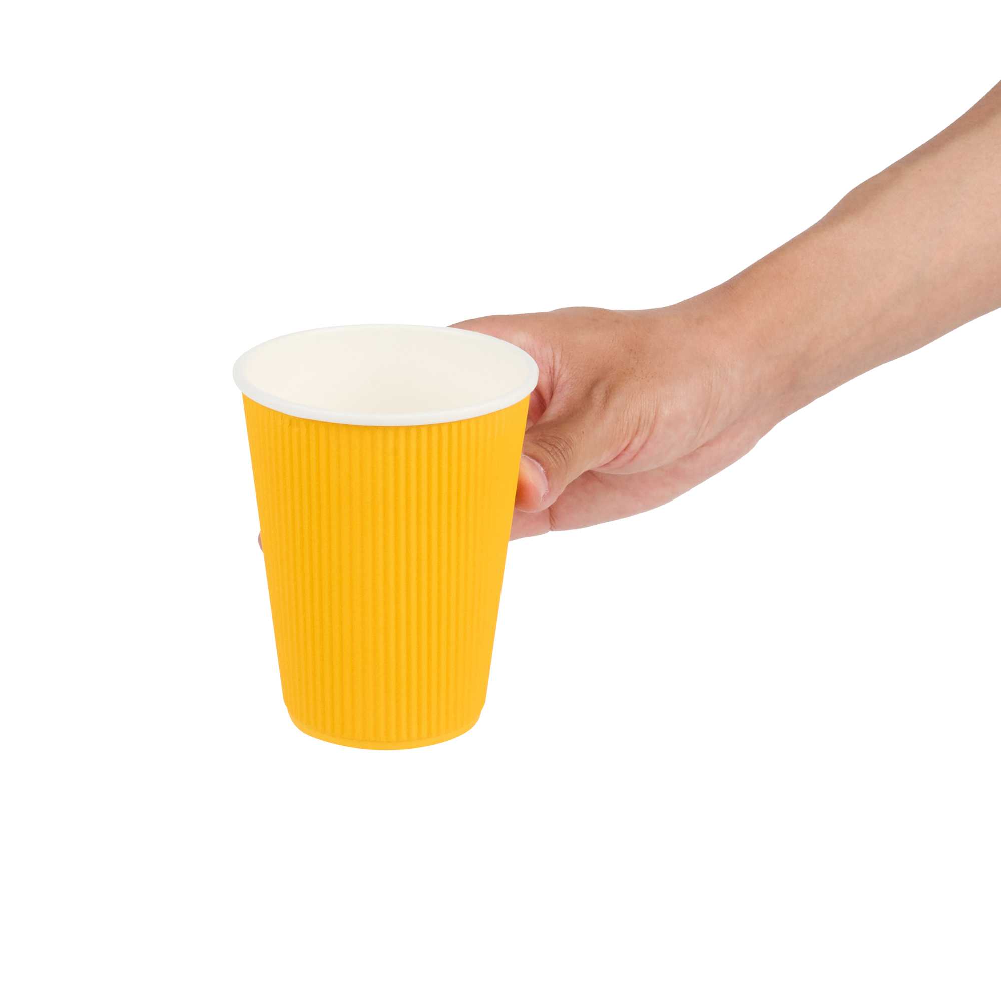 Restpresso 12 oz Yellow Paper Coffee Cup - Ripple Wall - 3 1/2" x 3 1/2" x 4 1/4" - 25 count box