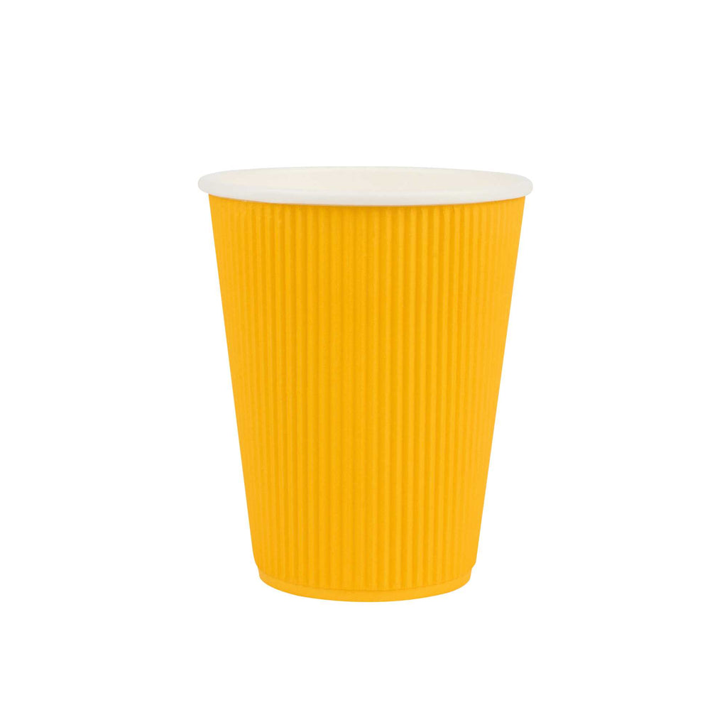 Restpresso 12 oz Yellow Paper Coffee Cup - Ripple Wall - 3 1/2" x 3 1/2" x 4 1/4" - 25 count box