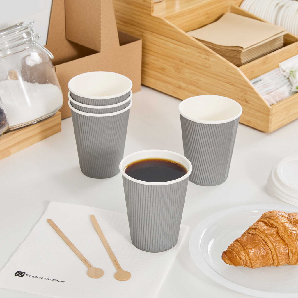 Restpresso 12 oz Gray Paper Coffee Cup - Ripple Wall - 3 1/2" x 3 1/2" x 4 1/4" - 25 count box