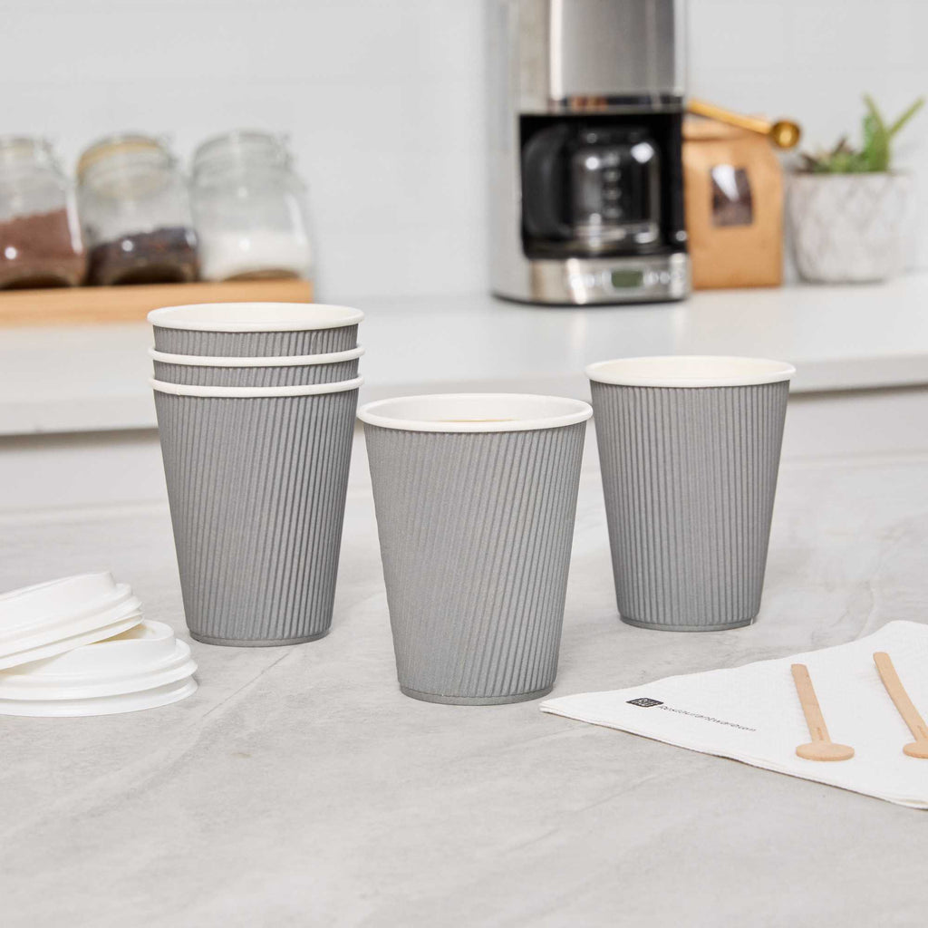 Restpresso 12 oz Gray Paper Coffee Cup - Ripple Wall - 3 1/2" x 3 1/2" x 4 1/4" - 500 count box
