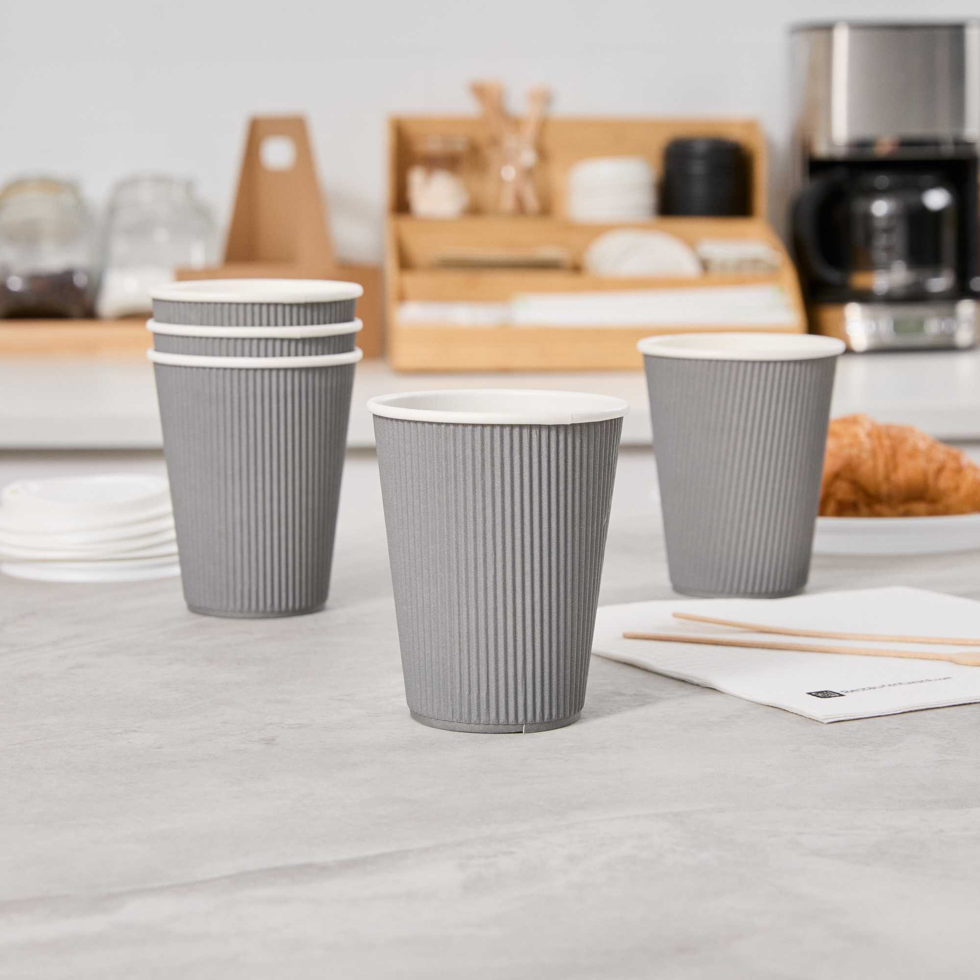 Restpresso 12 oz Gray Paper Coffee Cup - Ripple Wall - 3 1/2" x 3 1/2" x 4 1/4" - 500 count box