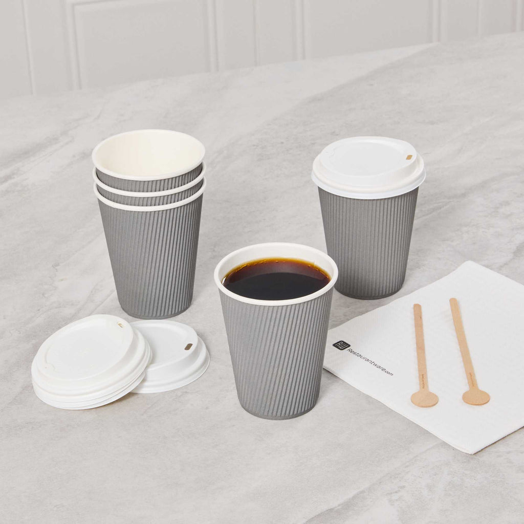 Restpresso 12 oz Gray Paper Coffee Cup - Ripple Wall - 3 1/2" x 3 1/2" x 4 1/4" - 500 count box