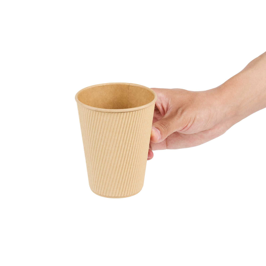 Restpresso 12 oz Kraft Paper Coffee Cup - Ripple Wall - 3 1/2" x 3 1/2" x 4 1/4" - 25 count box