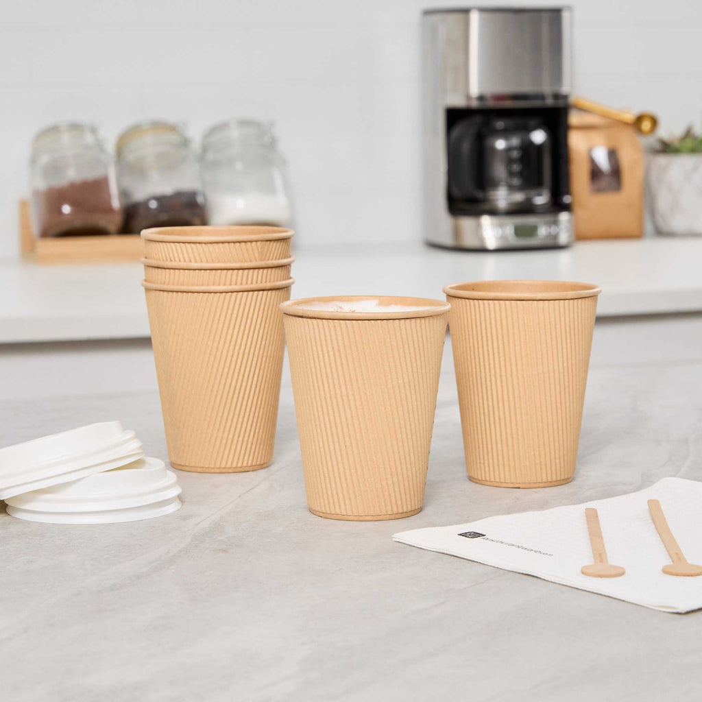 Restpresso 12 oz Kraft Paper Coffee Cup - Ripple Wall - 3 1/2" x 3 1/2" x 4 1/4" - 25 count box