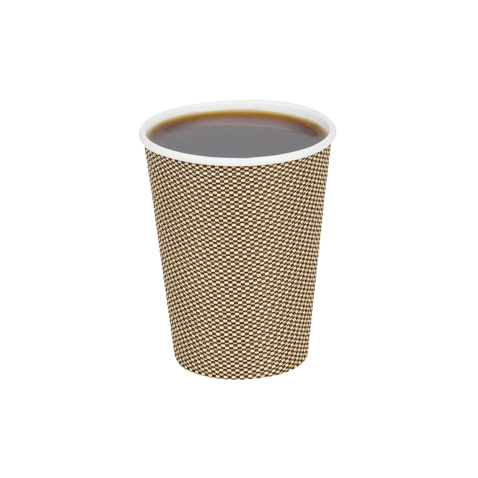 Restpresso 12 oz Mocha Pin Check Paper Coffee Cup - Spiral Wall - 3 1/2" x 3 1/2" x 4 1/4" - 500 count box