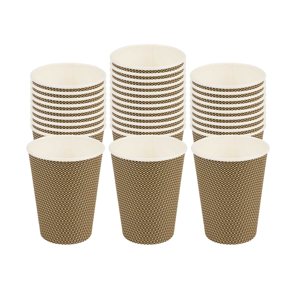 Restpresso 12 oz Mocha Pin Check Paper Coffee Cup - Spiral Wall - 3 1/2" x 3 1/2" x 4 1/4" - 500 count box
