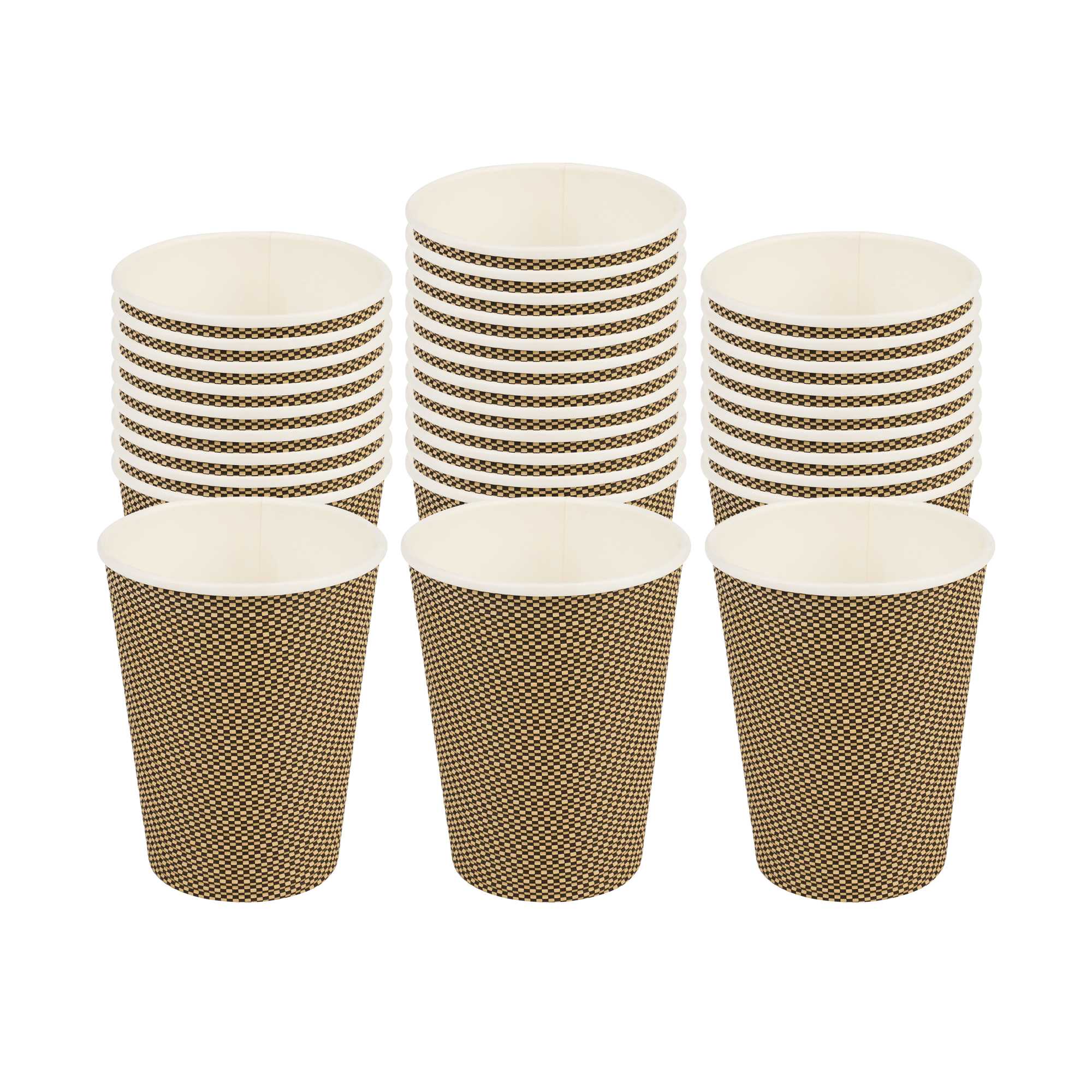 Restpresso 12 oz Mocha Pin Check Paper Coffee Cup - Spiral Wall - 3 1/2" x 3 1/2" x 4 1/4" - 500 count box