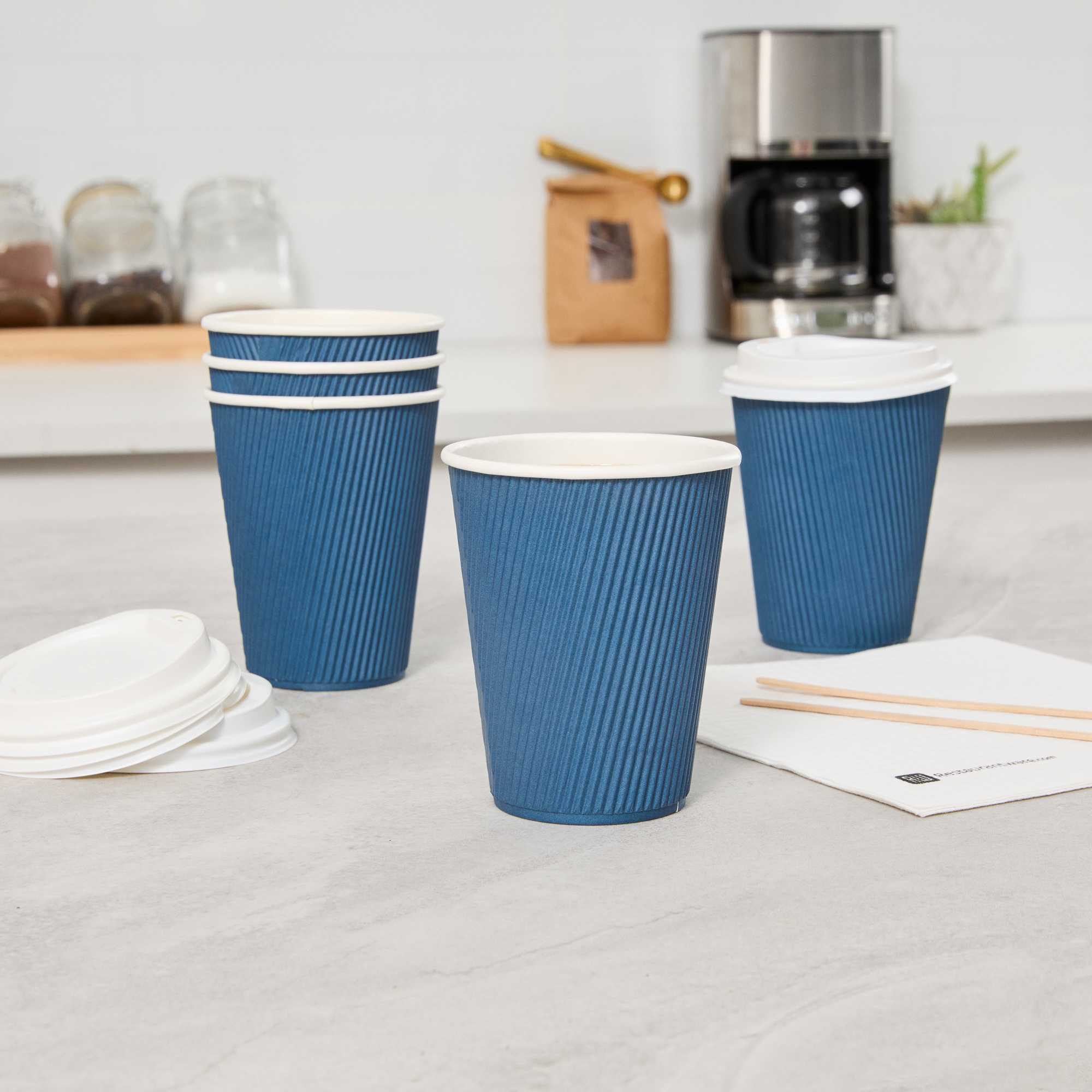 Restpresso 12 oz Midnight Blue Paper Coffee Cup - Ripple Wall - 3 1/2" x 3 1/2" x 4 1/4" - 25 count box
