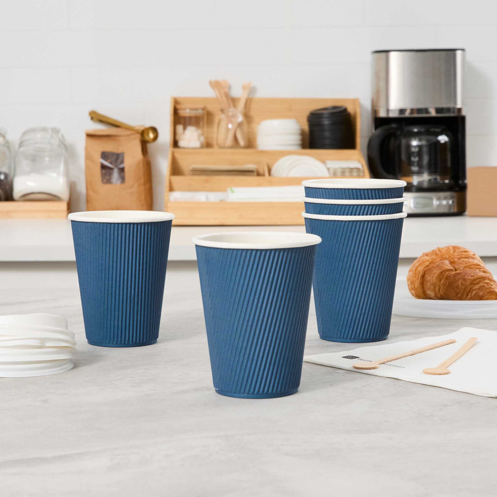 Restpresso 12 oz Midnight Blue Paper Coffee Cup - Ripple Wall - 3 1/2" x 3 1/2" x 4 1/4" - 25 count box