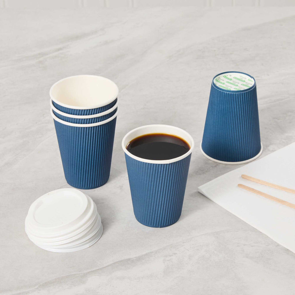 Restpresso 12 oz Midnight Blue Paper Coffee Cup - Ripple Wall - 3 1/2" x 3 1/2" x 4 1/4" - 25 count box