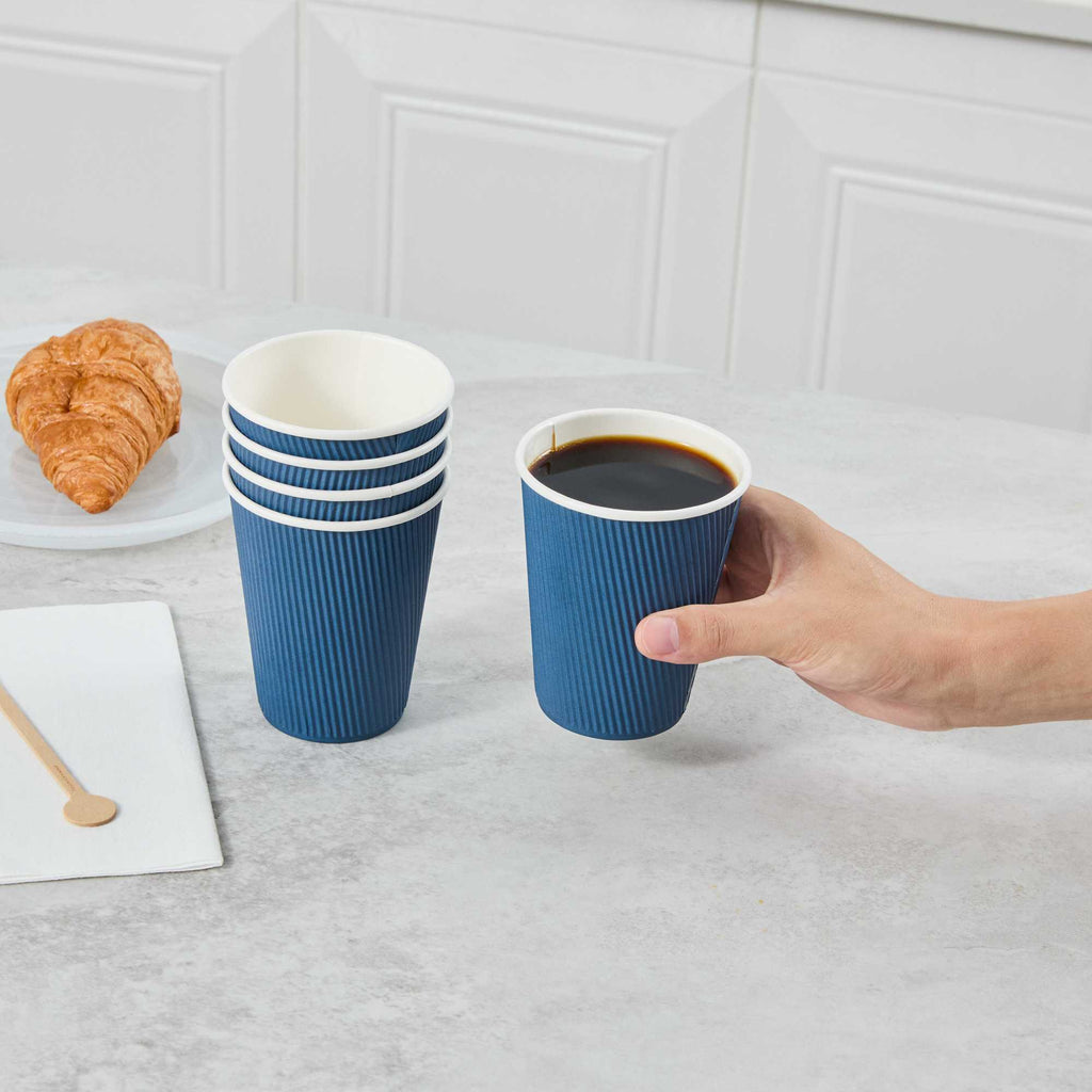 Restpresso 12 oz Midnight Blue Paper Coffee Cup - Ripple Wall - 3 1/2" x 3 1/2" x 4 1/4" - 500 count box