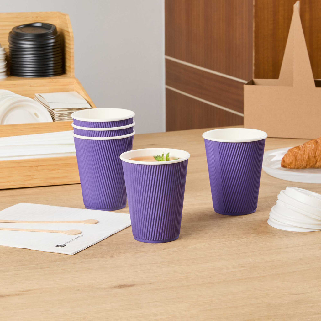 Restpresso 12 oz Royal Purple Paper Coffee Cup - Ripple Wall - 3 1/2" x 3 1/2" x 4 1/4" - 25 count box