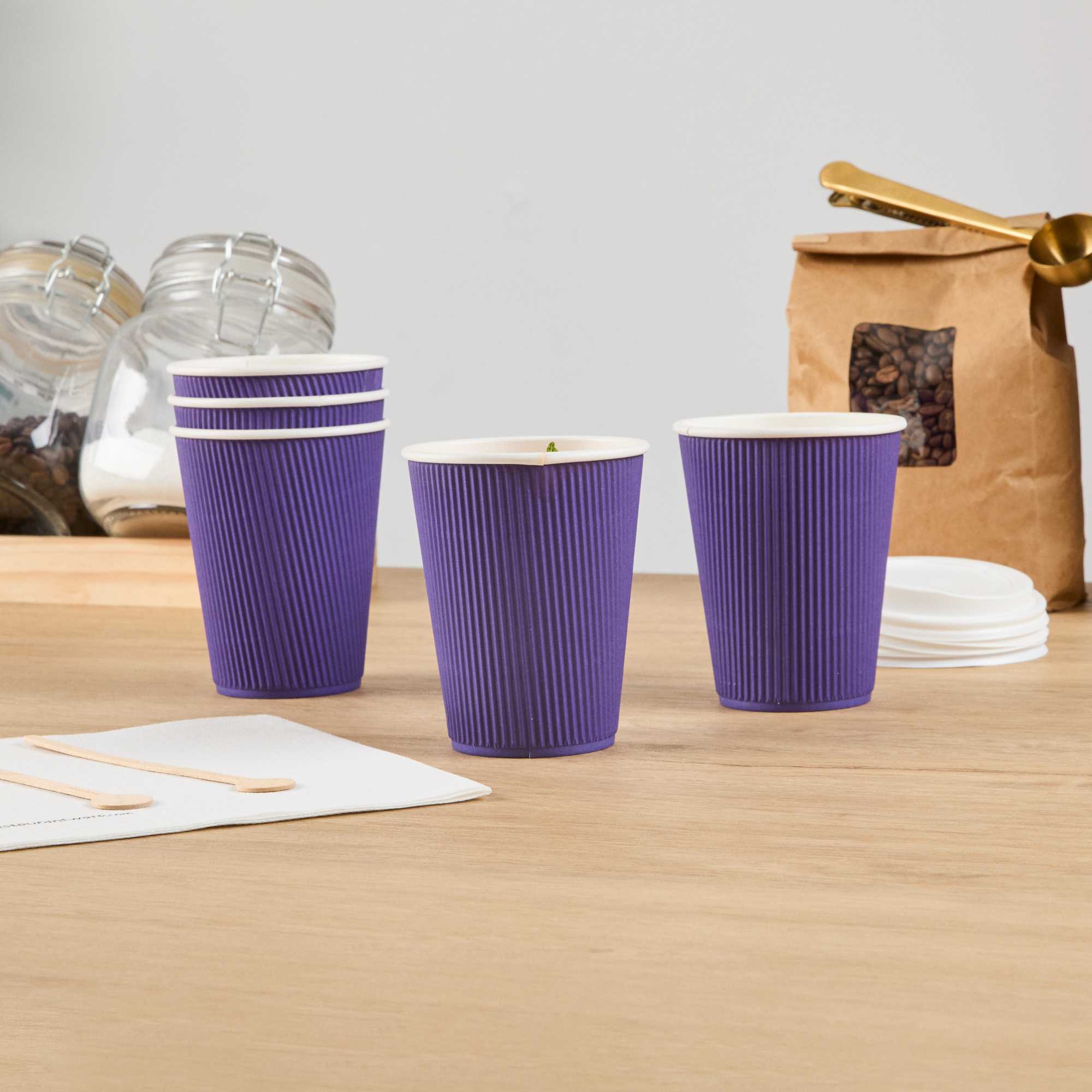 Restpresso 12 oz Royal Purple Paper Coffee Cup - Ripple Wall - 3 1/2" x 3 1/2" x 4 1/4" - 25 count box