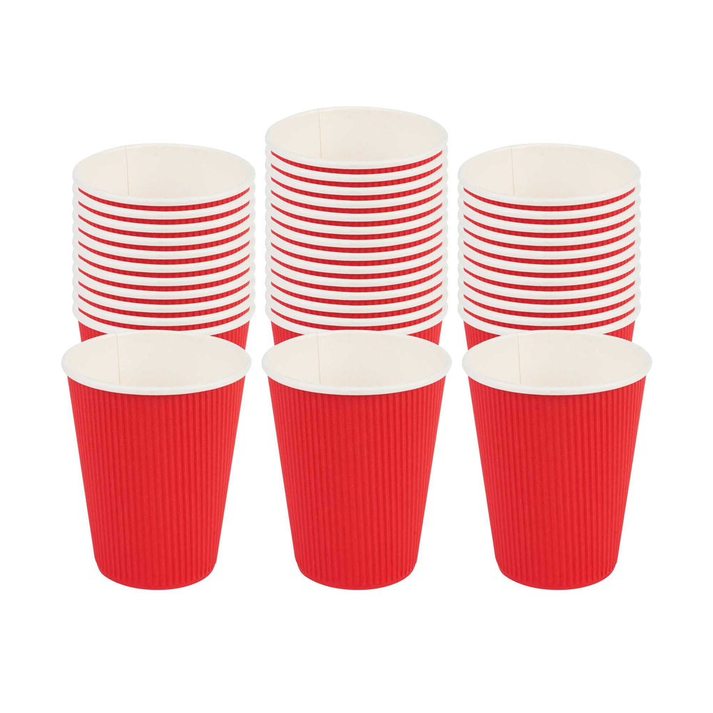 Restpresso 12 oz Red Paper Coffee Cup - Ripple Wall - 3 1/2" x 3 1/2" x 4 1/4" - 25 count box