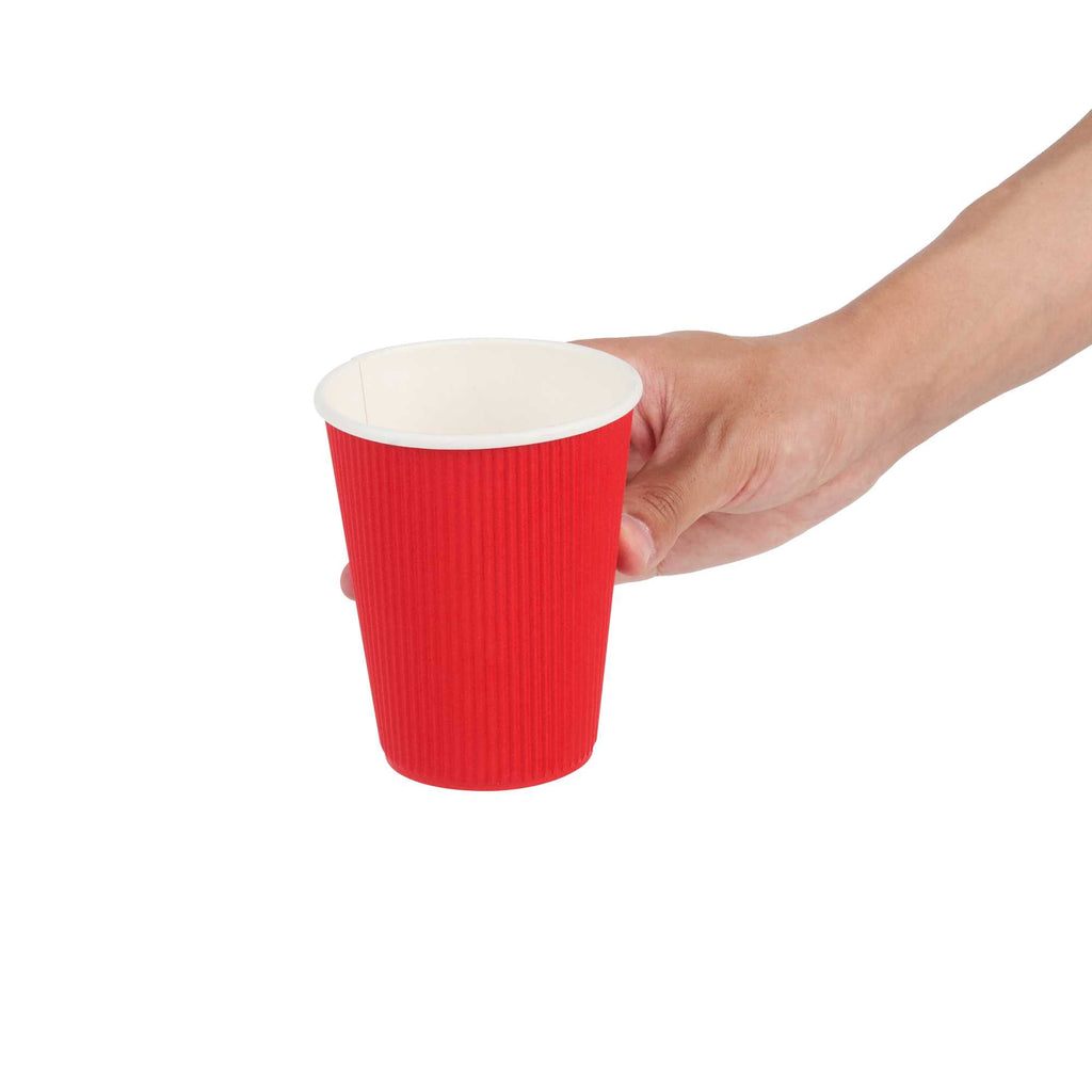 Restpresso 12 oz Red Paper Coffee Cup - Ripple Wall - 3 1/2" x 3 1/2" x 4 1/4" - 25 count box